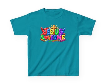 Camiseta infantil "Jesús me ama" / Camiseta colorida de fe cristiana