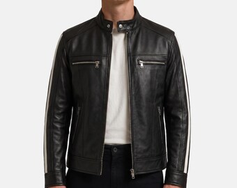 Men's Black Sheep Leather Racing Jacket – Leon Kennedy Cosplay Moto Outerwear