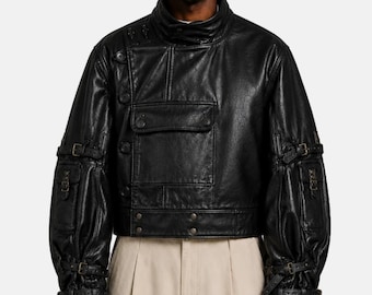 1900s Swedish Military Leather Jacket | Cropped Boxy Sheep Leather Moto Coat