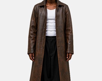 Distressed Supernatural Dean Winchester Brown Leather Long Coat, Vintage Western Style Overcoat