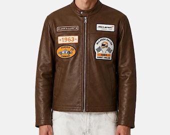 Brown Leather McLaren Racing Jacket – 1963 Motorsport Style
