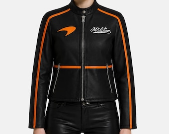 Mc Laren Racing Leather Jacket | F1 Style Motorsport Biker Jacket