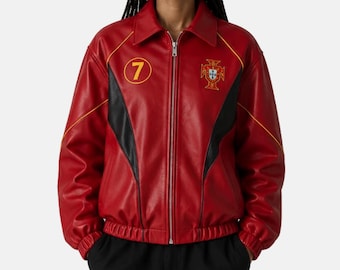 Vintage CR7 Red Leather Jacket - Bomber Style Jacket