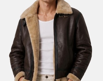 Men's Brown Shearling Leather Jacket | Vintage Leon S. Kennedy inspired