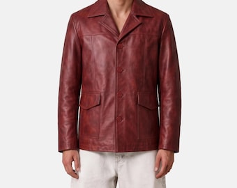 Men's Distressed Red Leather Jacket – Fight Club Cult Movie Style Biker Outerwear