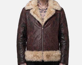 Mello Death Note Cosplay Jacket | Brown Shearling Leather Coat | Anime Cosplay Costume | Faux Fur Winter Jacket | Manga Character Outfit