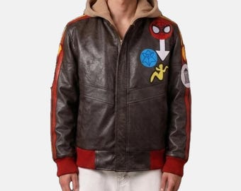 Spiderman Cosplay Jacket - Marvel Rival Photographer Jacket - Spiderman Leather Jacket Embroided Patches