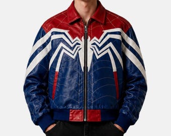 Spider-Man Brand New Day Leather Bomber Jacket | Red Blue Superhero Cosplay