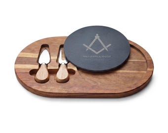 Tabla de charcutería masónica personalizada, regalo masónico con nombre grabado personalizado de la logia