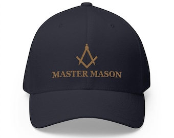 Master Mason Embroidered Structured Cap, Fitted Flexfit Square and Compass Hat, Freemason Gift for Lodge Brother, Masonic Baseball Cap