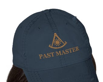 Past Master Embroidered Distressed Dad Hat, Past Master Jewel Cap, Masonic Gift for Worshipful Master, Adjustable Freemason Hat