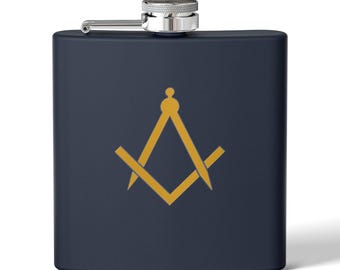 Masonic Flask, Square & Compass Freemason Stainless Steel Hip Flask Gift