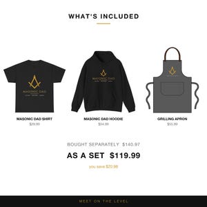 The Masonic Dad Set, Freemason Gift Set of 3, Shirt Hoodie and Grilling Apron, Square and Compass Gift for Dad, Father Brother Mason (photo 2 of 4)