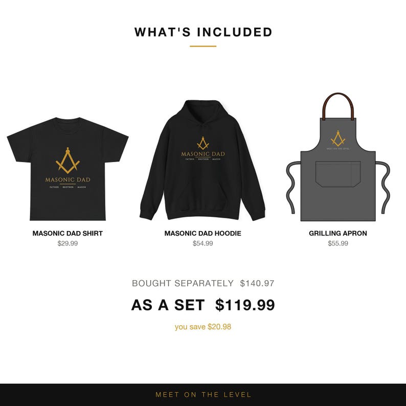 The Masonic Dad Set, Freemason Gift Set of 3, Shirt Hoodie and Grilling Apron, Square and Compass Gift for Dad, Father Brother Mason (photo 2 of 4)