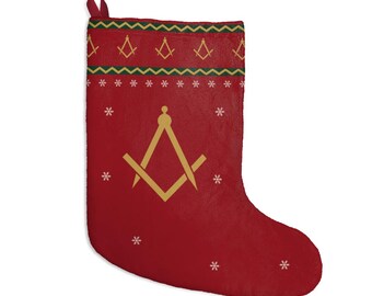 Masonic Christmas Stocking, Square and Compass Fair Isle Pattern, Freemason Holiday Decor