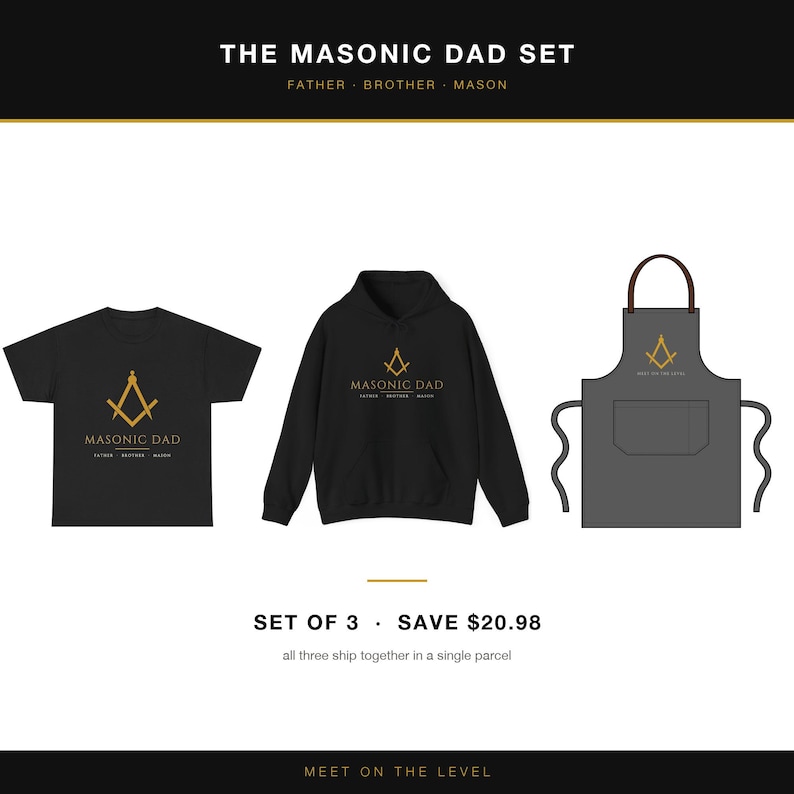 The Masonic Dad Set, Freemason Gift Set of 3, Shirt Hoodie and Grilling Apron, Square and Compass Gift for Dad, Father Brother Mason (photo 1 of 4)