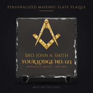 Personalized Masonic Slate Plaque, Custom Officer Recognition Award Freemason Gift (photo 2 of 4)