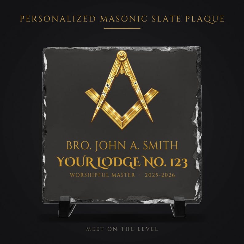 Personalized Masonic Slate Plaque, Custom Officer Recognition Award Freemason Gift (photo 2 of 4)