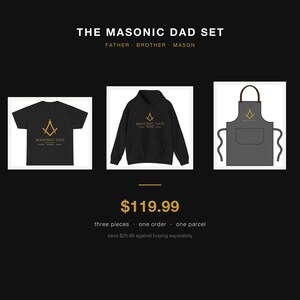 The Masonic Dad Set, Freemason Gift Set of 3, Shirt Hoodie and Grilling Apron, Square and Compass Gift for Dad, Father Brother Mason (photo 3 of 4)