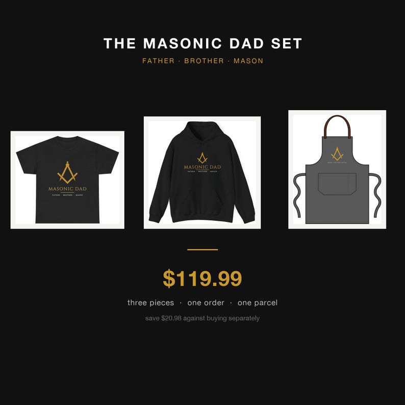 The Masonic Dad Set, Freemason Gift Set of 3, Shirt Hoodie and Grilling Apron, Square and Compass Gift for Dad, Father Brother Mason (photo 3 of 4)