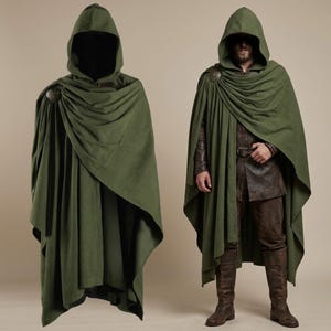 Capa medieval con capucha / Capa renacentista con broche ajustable / Disfraz de pana para feria renacentista / Capa de fantasía para juegos de rol en vivo (LARP)