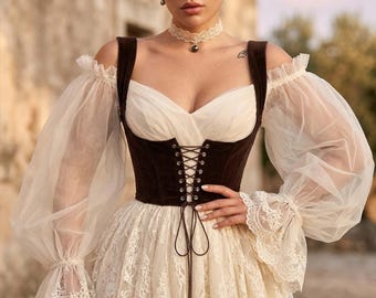 Brown Renaissance Corset Belt | Lace Up Underbust Waist Cincher |  Medieval Cottagecore Belt | Steampunk Ren Faire Outfit