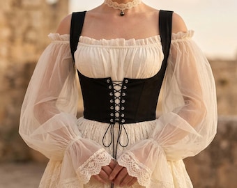 Ceinture corset marron Renaissance | Ceinture serre-taille à lacets sous la poitrine | Ceinture médiévale style cottagecore | Tenue Steampunk Renaissance