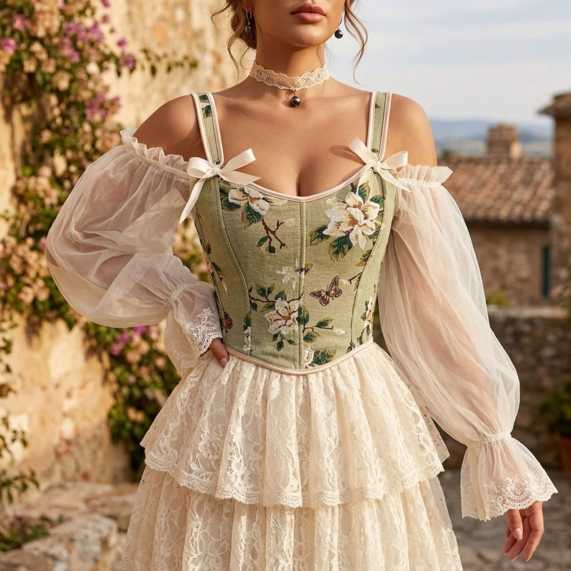 alina formal illusion lace a line dress Up Detail Maxi in White made in Europe with Denim Overall Maxi Jumper Color:LightGrey LowStock:43328716439603
