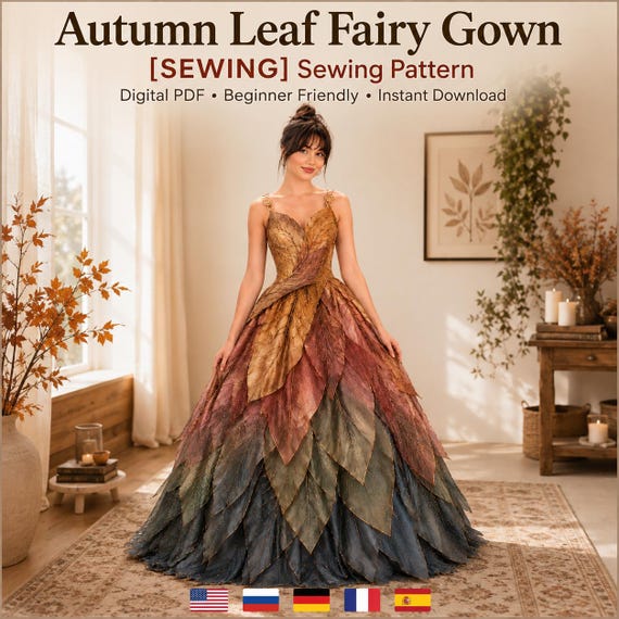 Autumn Leaf Fairy Gown Sewing Pattern, Fantasy Ball Gown, Woodland Costume (Digital PDF)