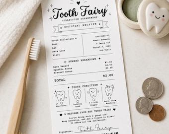 Editable Tooth Fairy Receipt Printable,  Toothfairy Note, Toothfairy letter, Mini tooth fairy, Canva Template