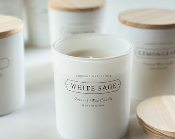 White Sage Natural Coconut Wax Candle | Slow Burning, Non-Toxic, Sustainable | Minimalist Candle | White Jar Candle | Hand poured in Indiana