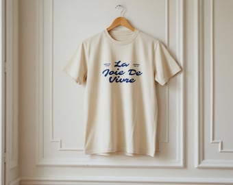 La Joie De Vivre T-shirt | French Script Tee, Minimal Vintage Beach Vibe | Effortless Chic | Parisian Casual Summer  | Choose Joy