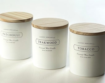 Teakwood Luxury Coconut Wax Candle | Slow Burning, Non-Toxic, Sustainable | White Glass Jar Minimalist Candle Hand poured in Indiana