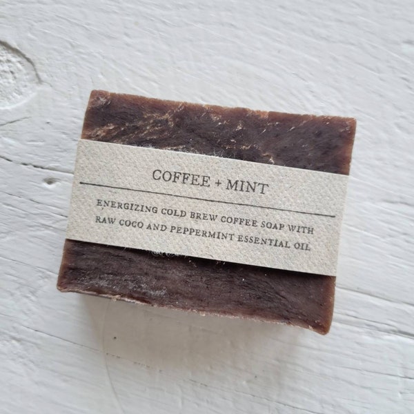 All natural cold brew coffee bar soap with raw cocoa and mint essential oil / Artisan small batch / exfoliating / anti-cellulite / organic