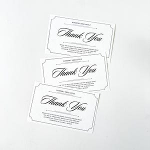 May include: Three white thank you cards with black text and borders. The text on the cards reads "Wondery Mercantile" and "Thank You". The text below the thank you message reads "Thank you so much for helping our new business grow! You are so appreciated. Should you find some new favorites, we would love for you to share your experience by leaving a review!"