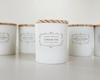 London Fog Tea Scented Candle | Natural Coconut Wax White Jar Candle | Lavender, Earl Grey, Vanilla Milk, Bergamot | Herbal Tea Latte Scent