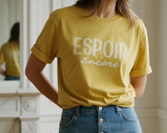 Espoir Encore | French Script T-Shirt | Hope Again Tee | French-Girl Inspired Minimalist Style | Inspirational Typography Shirt