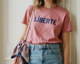 Liberté T-Shirt | French Girl Effortless Summer Chic | Parisian Retro Freedom Tee | 80's Pastel and Primary Color Palette | Color Block Tee