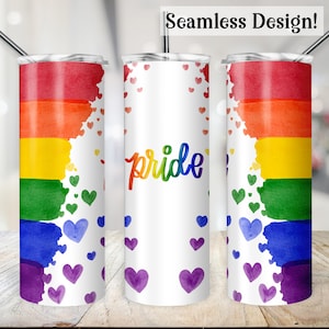 Pride Tumbler Wrap, SEAMLESS 20oz Rainbow Cup Transfer, LGBTQ PNG, 20 oz Skinny Straight Sublimation Design for Gay Pride Month