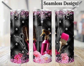 Hairstylist Tools Tumbler Wrap, SEAMLESS 20oz Hair Boss Cup Transfer, Blingy Hairdresser Salon PNG, Luxury 20 oz Skinny Sublimation Design