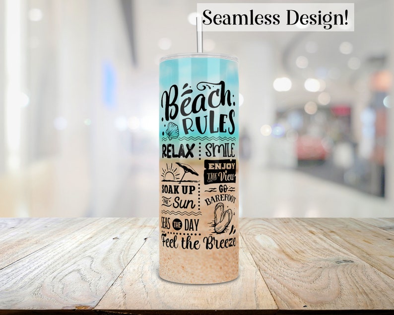 Strandmugg, sommarmugg, PNG, strandregler, strandresa, sublimeringsmuggdesign, 20 oz smal, sublimeringsdigital nedladdning bild 4