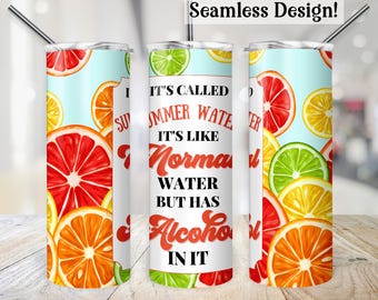 Sommarvattentumblerwrap, SÖMLÖS 20oz sarkastisk dricks-PNG, Sarkastisk alkohol 20 oz sublimeringsdesign, Citrus smal koppöverföring