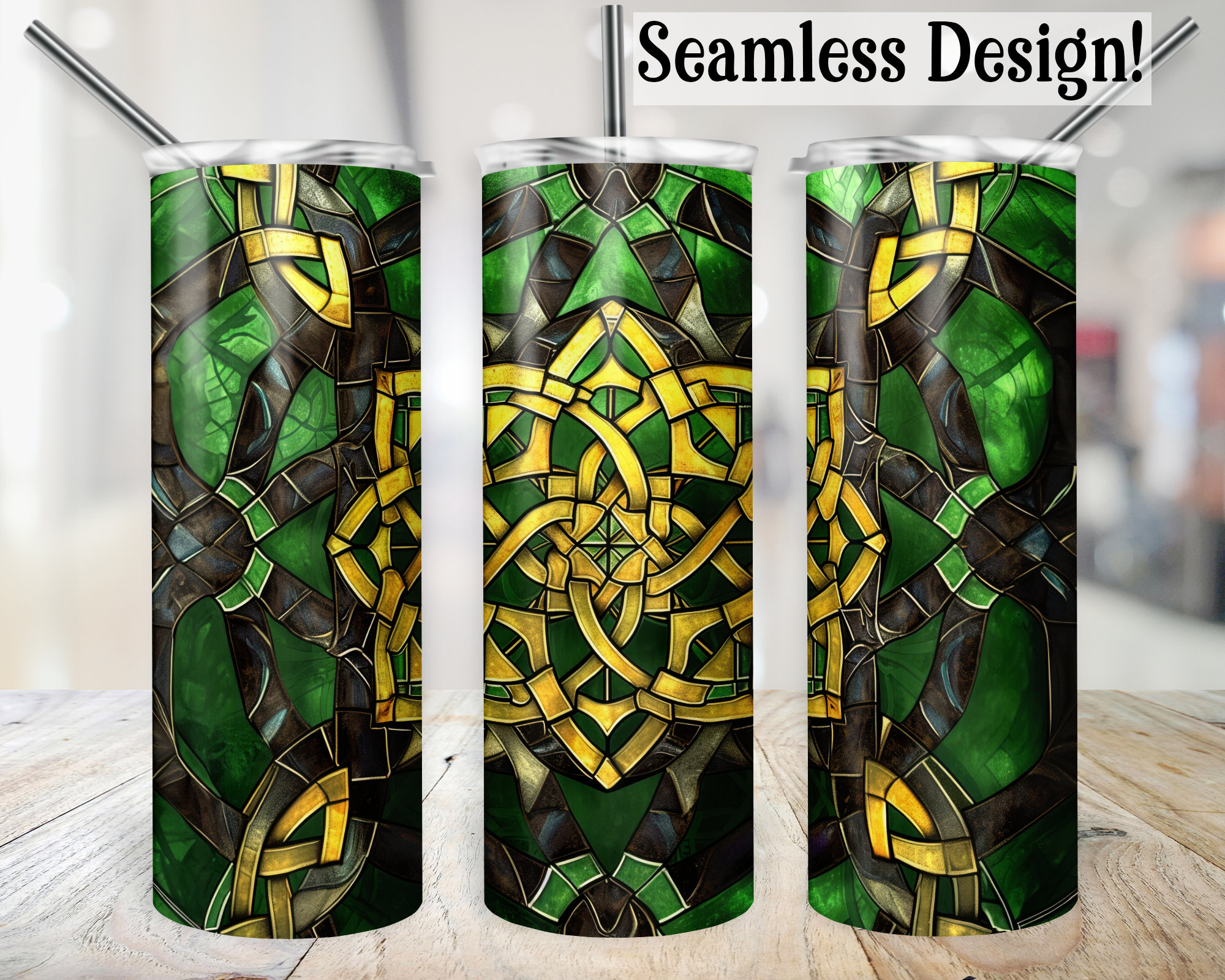 Celtic Knot Tumbler Wrap, SEAMLESS 20oz Irish St Patrick's Day Cup