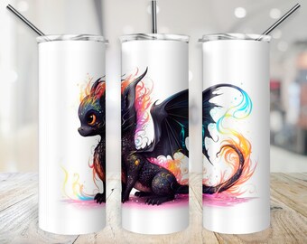 Neon Baby Dragon Tumbler Wrap, Bright Dragon Cup Transfer, 20oz SEAMLESS Watercolor Splash Art, 20 oz Skinny Sublimation Design for Kids