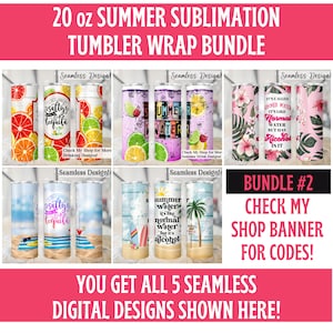 Pacote de embrulho para copo de verão, SEM COSTURA 20oz Summer Water PNG, Pode ser transferência de copo de álcool, Girls Trip 20 oz Skinny Sublimation Designs