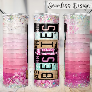 Envoltura para vaso Besties, envoltura para taza Best Friends, letras para matrícula, playa, fin de semana, viaje de chicas, PNG personalizable, 20 oz, diseño digital de sublimación