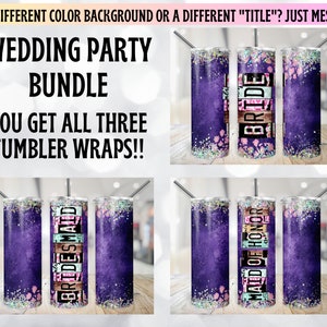 Wedding Tumbler Bundle Bride Bridesmaid Maid of Honor License Plate Letters Bridal Wedding Party PNG Custom Sublimation 20 oz Digital Design