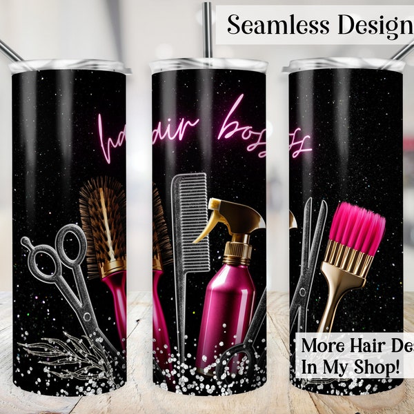 Hair Stylist Tumbler Wrap, SEAMLESS 20oz Hair Boss Cup Transfer, Blingy Hairdresser Salon PNG, Luxury Beauty 20 oz Skinny Sublimation Design