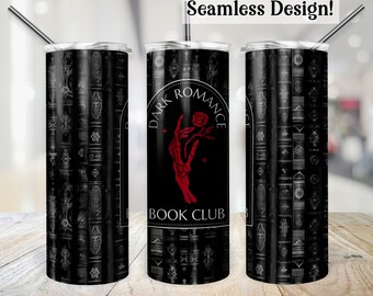 Dark Romance Tumbler Wrap, SEAMLESS 20oz Book Club Cup Transfer, Bookish Floral PNG, Bookish Gothic Rose 20 oz Skinny Sublimation Design