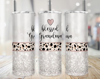 Bendita abuela Vaso 20 oz Sublimación Descargar Skinny Wrap Design Glitter Animal Print - Solo diseño